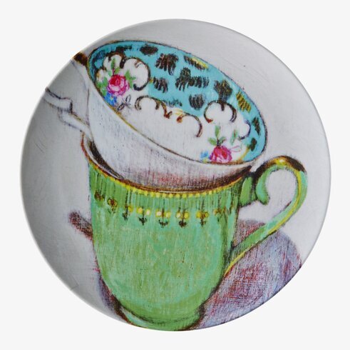 Assiett Två Tekoppar från Rice med färgglada detaljer