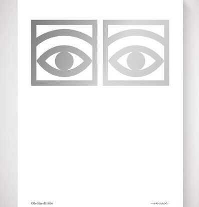 Affischen Ögon Cacao Silver från Olle Eksell med två ögon
