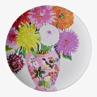 Assiett Vas Med Dahlior från Rice med färgstarkt blommönster