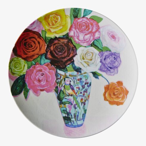 Assiett Vas Med Rosor från Rice med färgglada rosor och vas