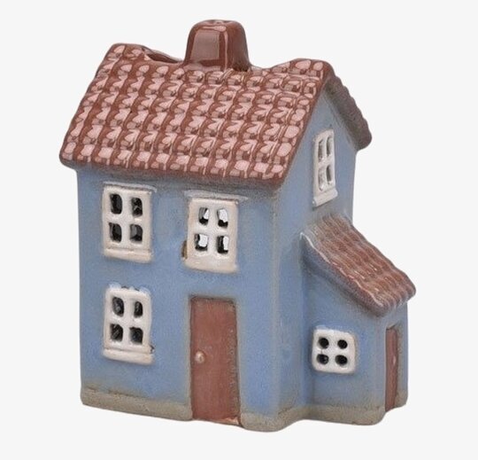 Ljuslykta Hus Blå från Det Gamle Apotek, blått hus med ljus