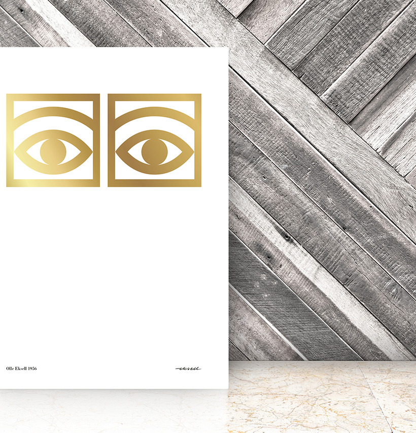 Ögon Cacao Guld-affisch från Olle Eksell med gyllene ögon