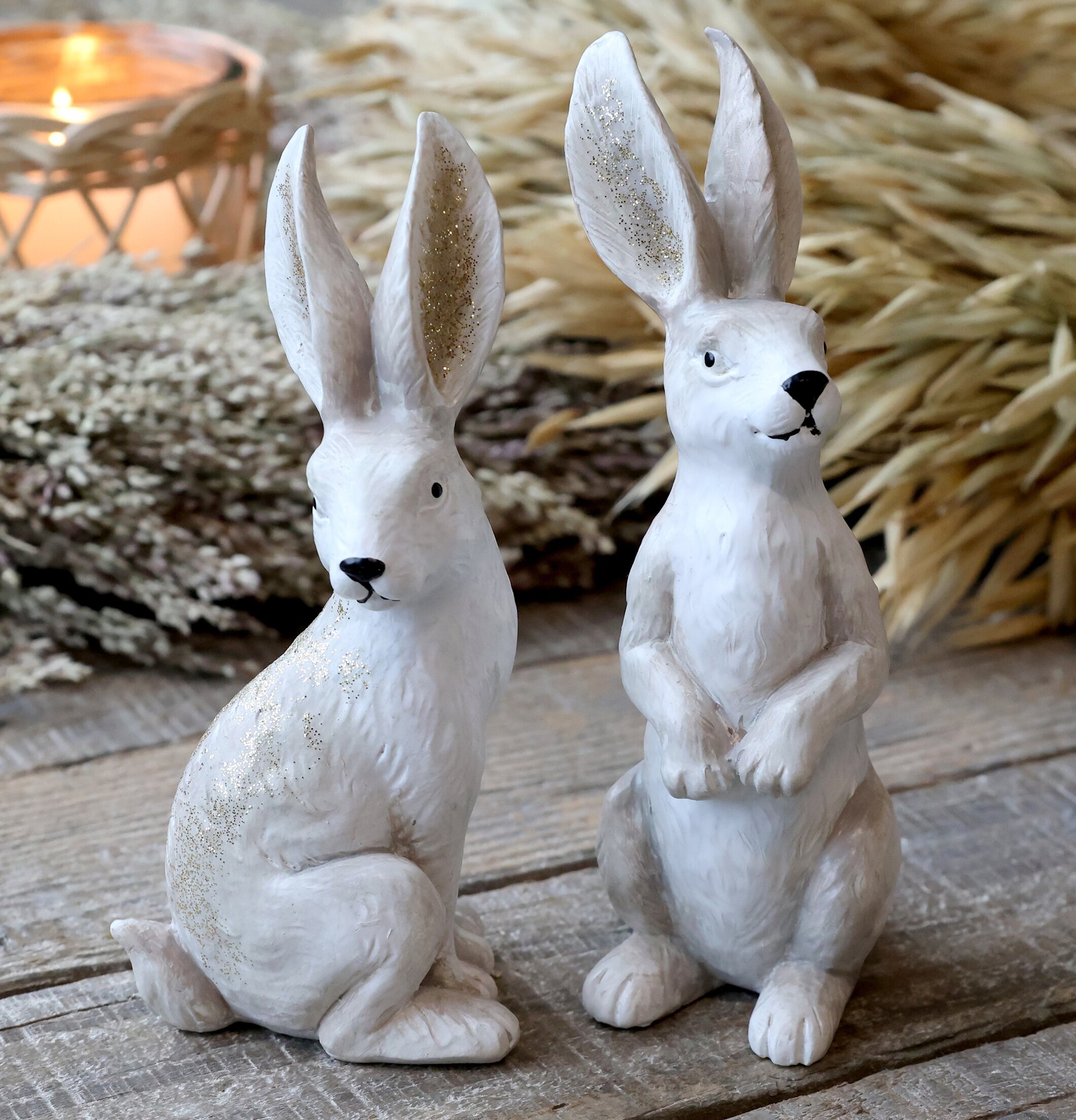 Kaniner Med Glitter Set/2 Antique Creme från Chic Antique