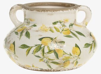 Kruka Limone Creme Ø20cm från Chic Antique med citronmönster