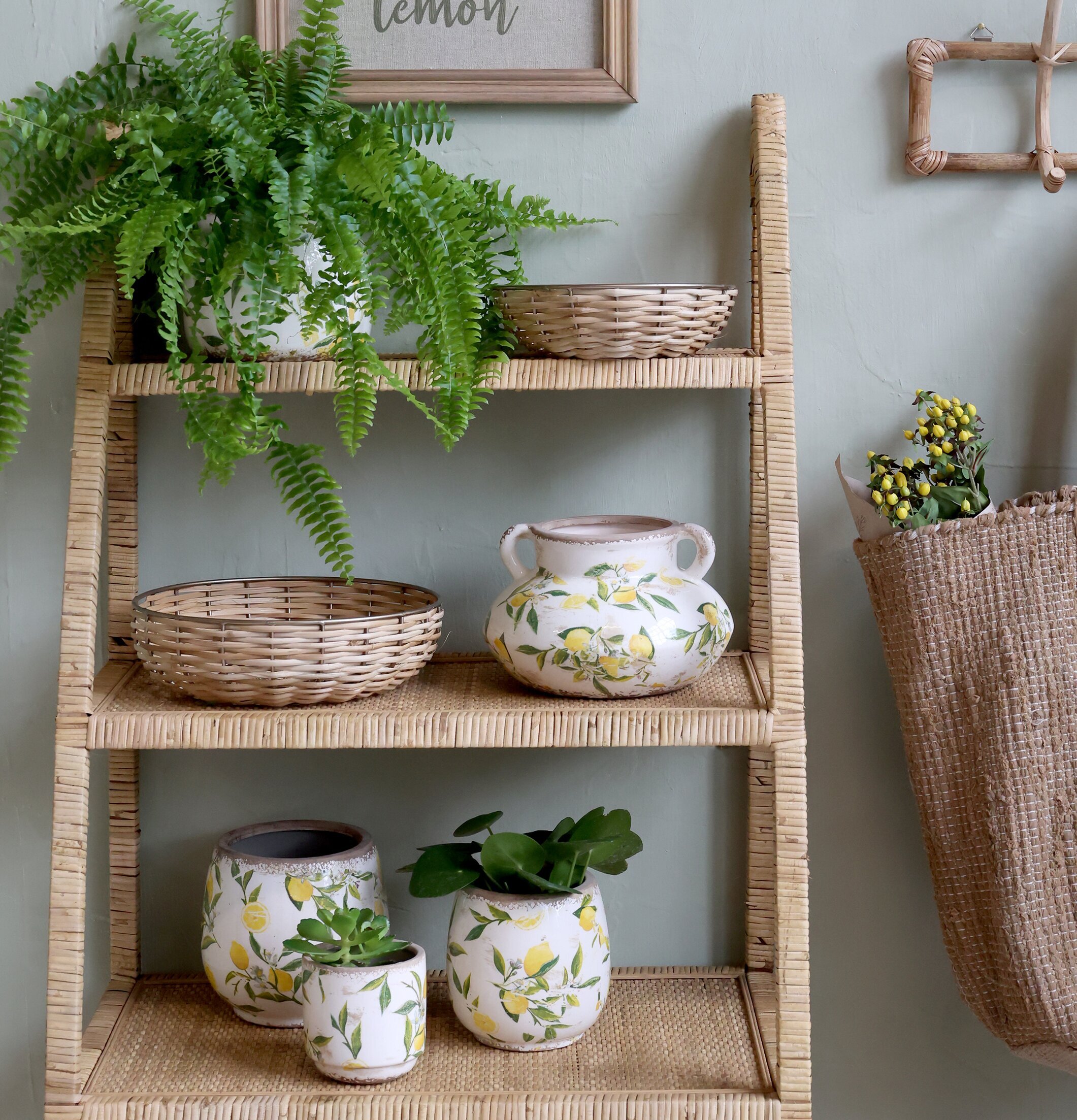 Kruka Limone Creme Ø15cm från Chic Antique med citronmönster