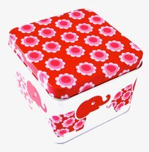 Liten box - Röda elefanter från Blafre med blommönster
