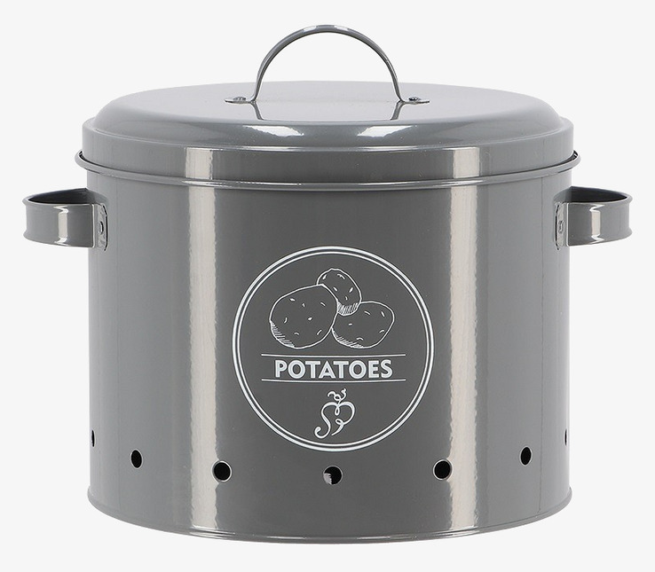 Plåtburk Potatis Antracit från Gardenlife med ventilationshål