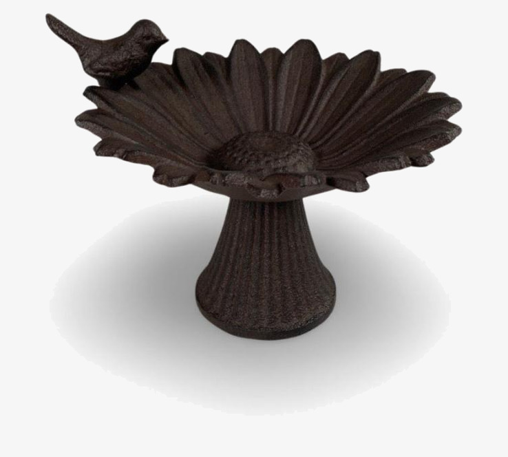 Fågelbad Solros Gjutjärn från Miljögården med liten fågel