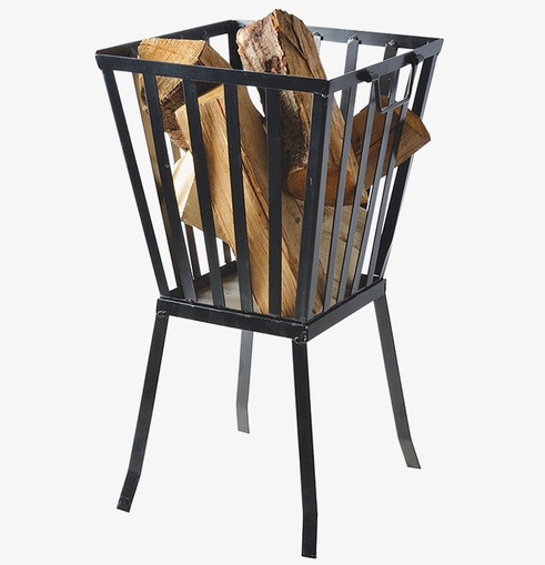 Eldkorg Square Svart från Gardenlife med vedklabbar inuti