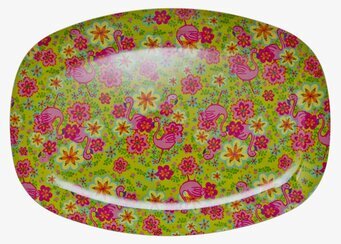 Tallrik Flamingo från Rice med färgglada flamingos och blommor