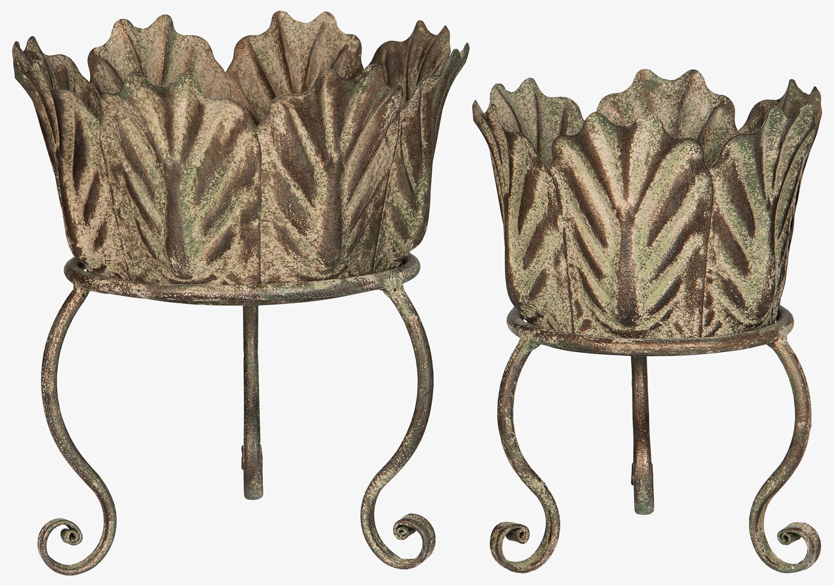 Planteringskruka Blad på Ben Metall Grön Set/2 från A Lot Decoration