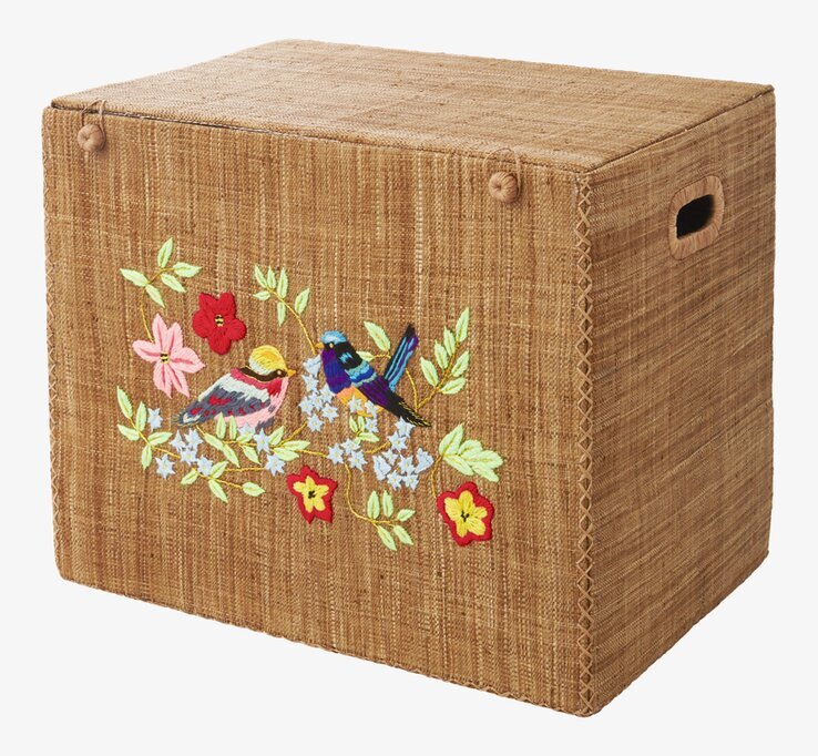 Förvaringskorg Handbroderad L från Rice med fågelmotiv