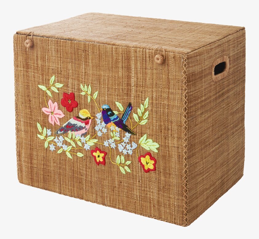 Förvaringskorg Handbroderad S från Rice med fågelbroderi