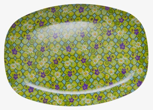 Tallrik Clover från Rice med grönt mönster av blommor och blad