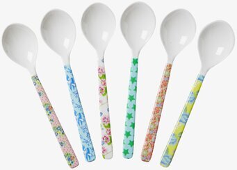 Skedar Melamin 6-Pack från Rice med färgglada mönstrade skaft