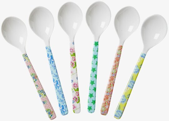 Skedar Melamin 6-Pack från Rice med färgglada mönstrade skaft