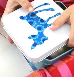 Liten box - Blå Bambi från Blafre, metallbox med blå bambi