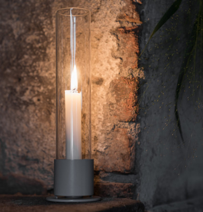 Ljusstake Glascylinder Mullvad från Ernst mot tegelväggar