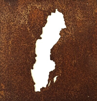 Skylt Sverige (armeringsnät) från Lind Decoration, rostig