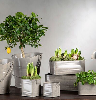 Kruka Kvadrat Greige Set/2 från A Lot Decoration på träbord