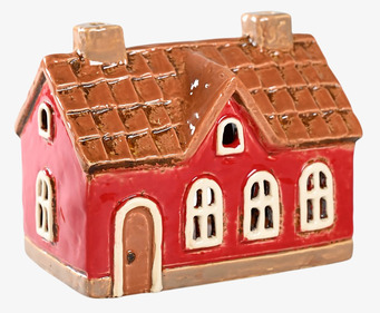 Bild av ljuslykta i form av traditionellt nordiskt hus