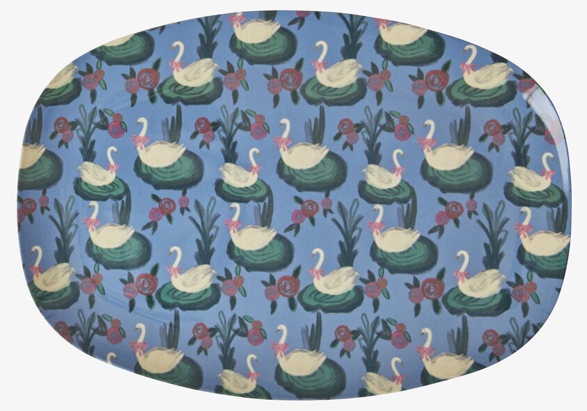 Tallrik Swan Lake Print från Rice med svanmönster och rosor