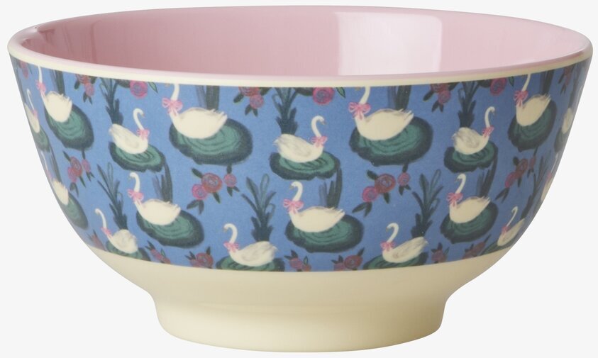 Skål Swan Lake Print från Rice med svanar och blommor