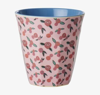 Bild av livfull melaminmugg med rosor och blå insida