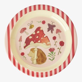 Barntallrik Pink Happy Forest Print från Rice med skogsmotiv