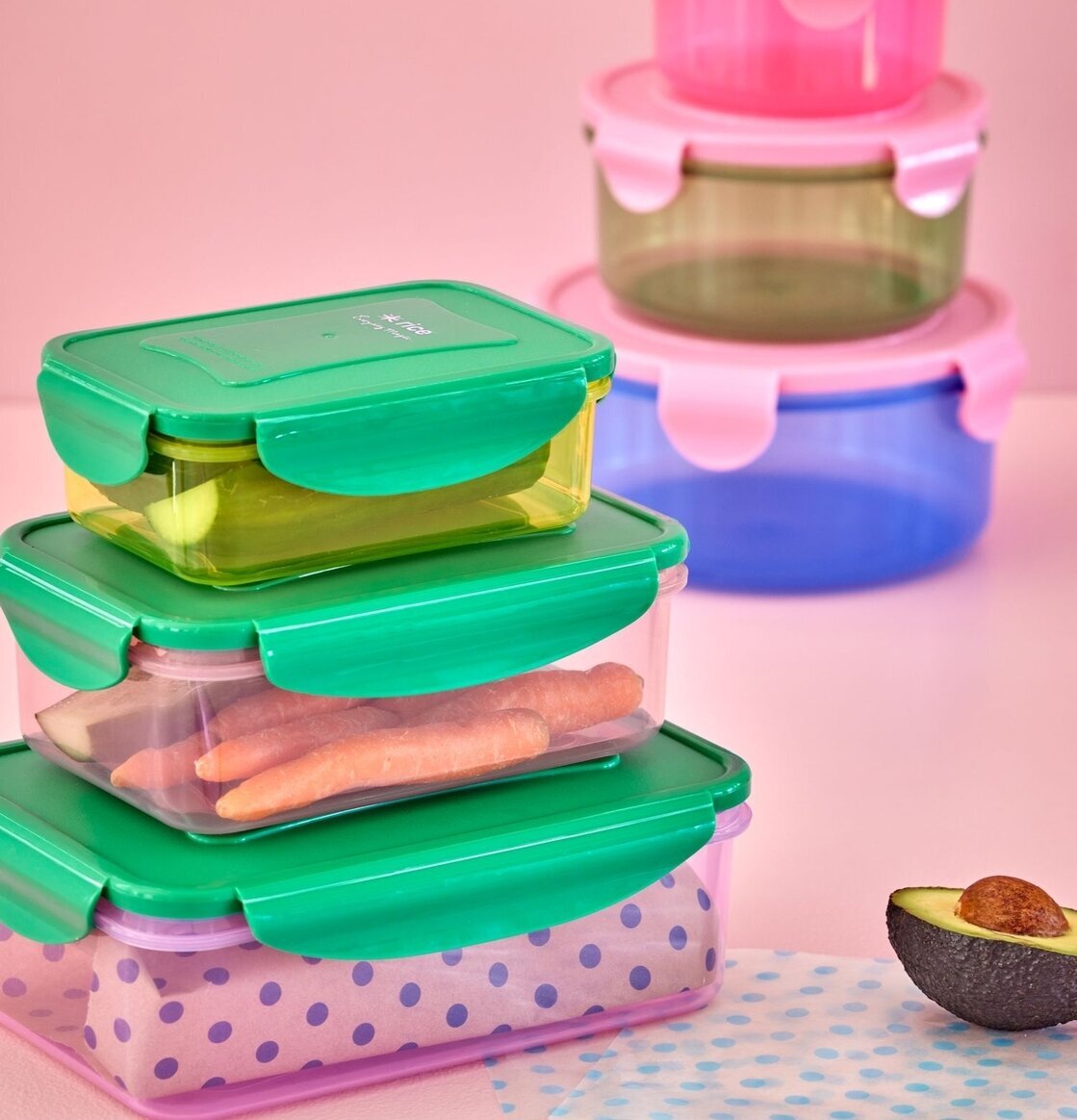 Plastburkar Med Lock - 3-Pack från Rice i färgglad design