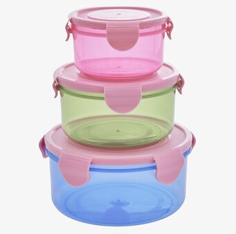 Plastburkar Rund Med Lock - 3-Pack från Rice i olika färger