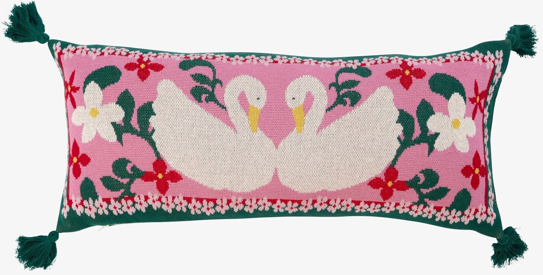 Prydnadskudde - Swan från Rice med svanar och blommor