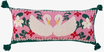 Prydnadskudde - Swan från Rice med svanar och blommor