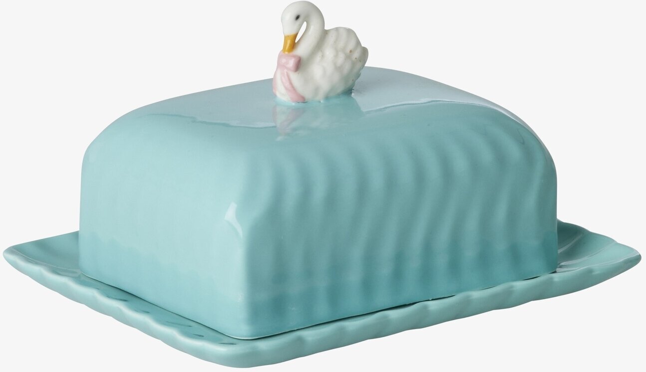 Smörfat Med Lock Svan från Rice i ljusblått med vit svan