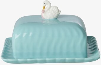 Smörfat Med Lock Svan från Rice, ljusblå med vit svan