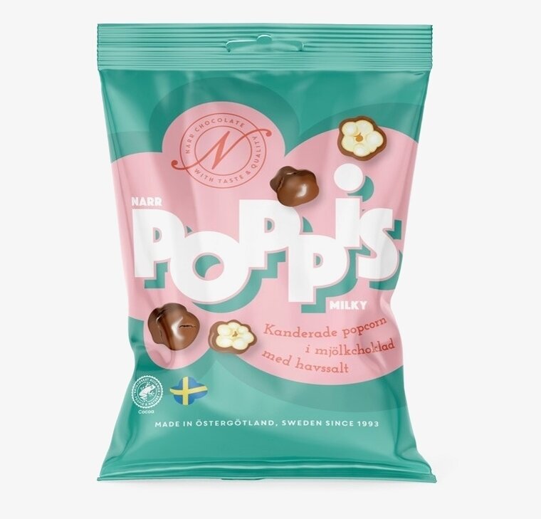 Förpackning av Poppis Milky från Narr Chocolate