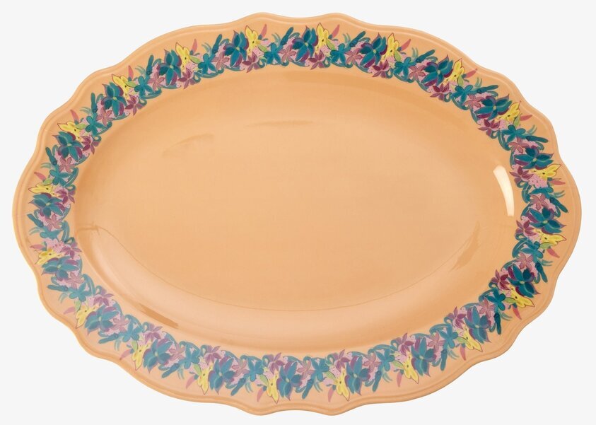 Serveringsfat Aprikos från Rice med vågig kant och blommor