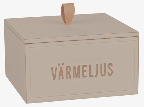 Trälåda Värmeljus Sand från Different Design med läderhandtag