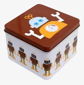 Blafre Liten box - Robot, fyrkantig plåtlåda med robotmotiv