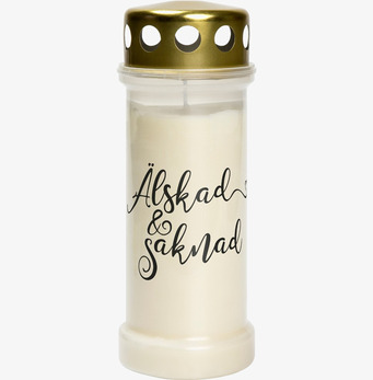 Bolsius Gravljus Älskad & Saknad med guldlock och text