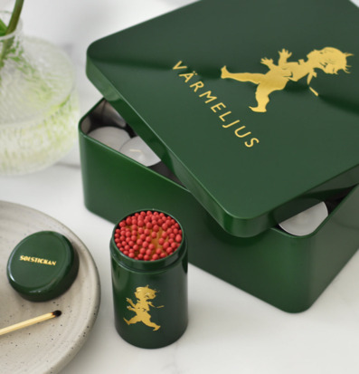 Plåtburk Värmeljus Grön/Guld Solstickan Förvaringslådor och korgar Boxar Förvaringsboxar Porslinsboxar Trälådor Smyckesboxar i porslin Förvaringsbrickor Murstensformar