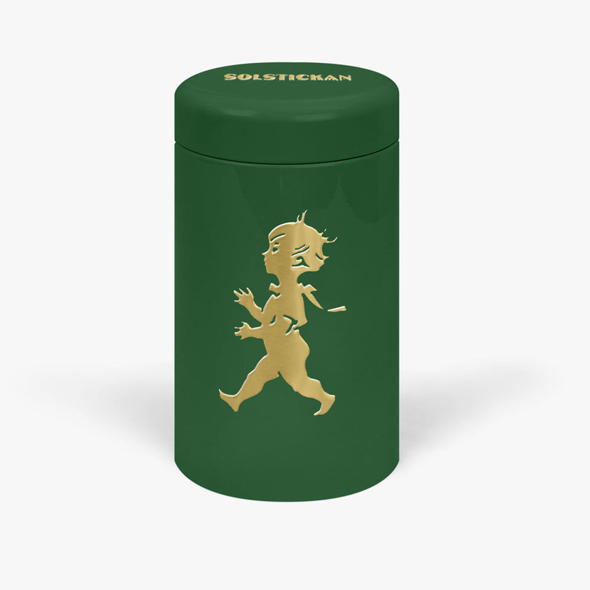 Tändsticksrör Grön/Guld från Solstickan på vit bakgrund