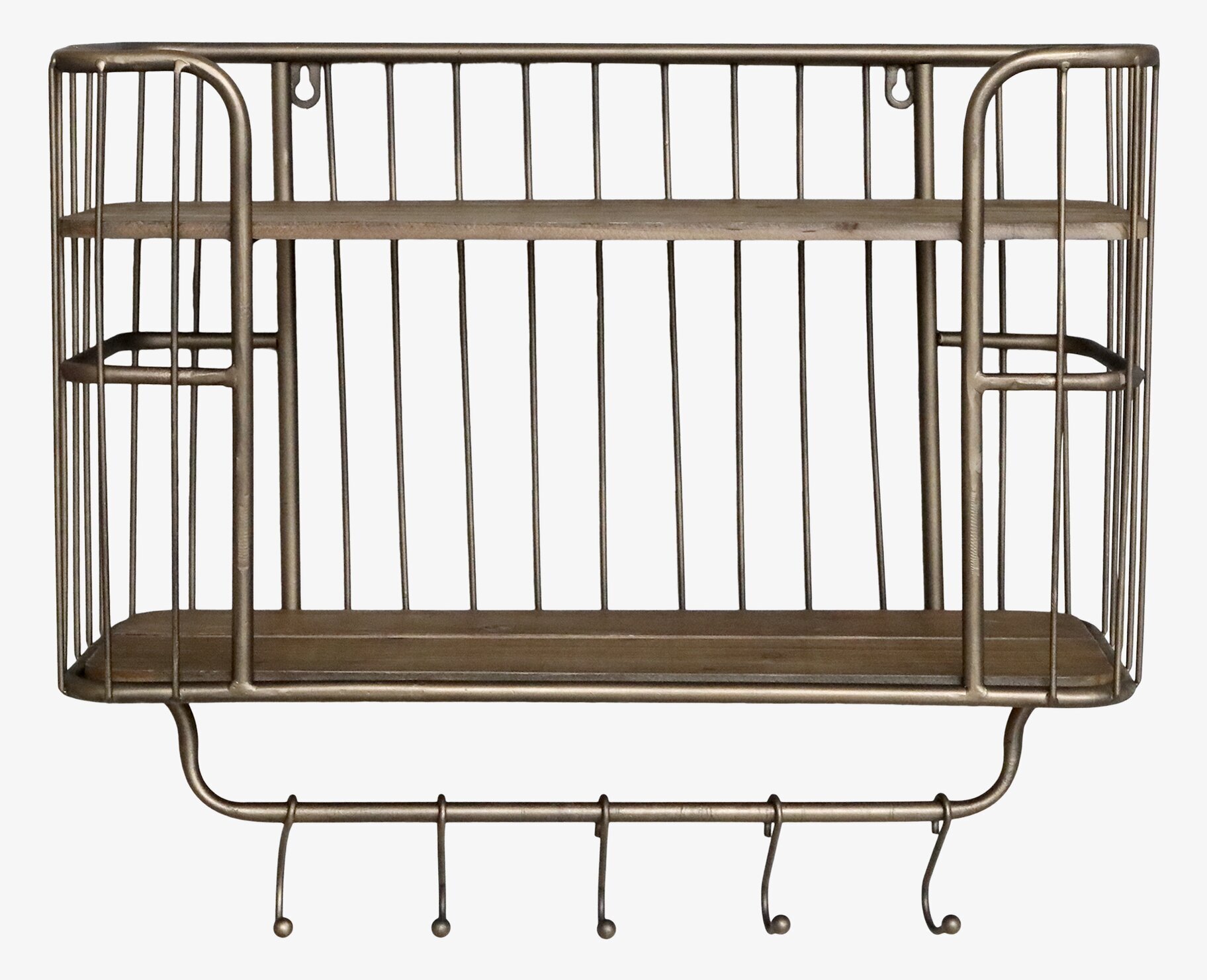 Vägghylla M. 5 Krokar Antik Mässing från Chic Antique