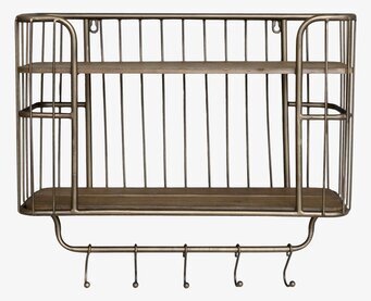 Vägghylla M. 5 Krokar Antik Mässing Chic Antique Vägghyllor