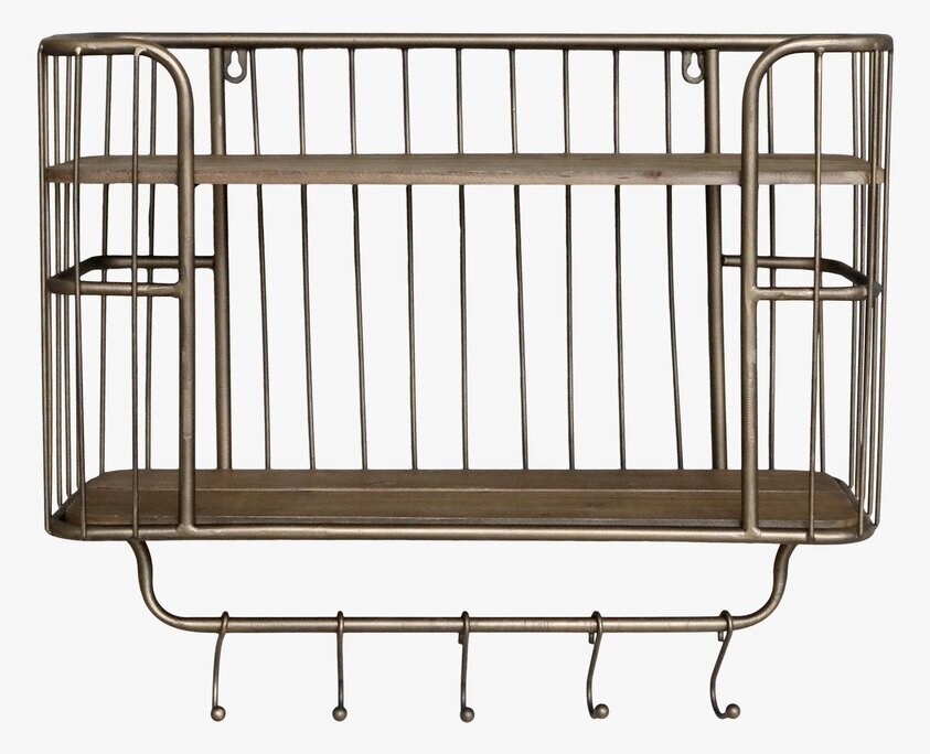 Vägghylla M. 5 Krokar Antik Mässing från Chic Antique