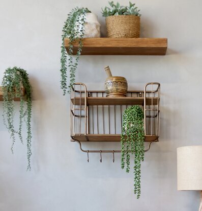 Vägghylla M. 5 Krokar Antik Mässing Chic Antique Vägghyllor