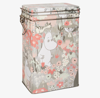 Bild av färgglad kaffeburk med Mumintrollet-motiv