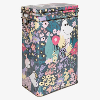 Bild av färgglad kaffeburk med Mumin-motiv