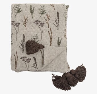 Pläd Pyle Natur från Bloomingville med broderade växtmotiv