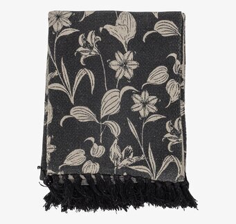 Pläd Mali Svart/Natur från Bloomingville med botaniskt mönster